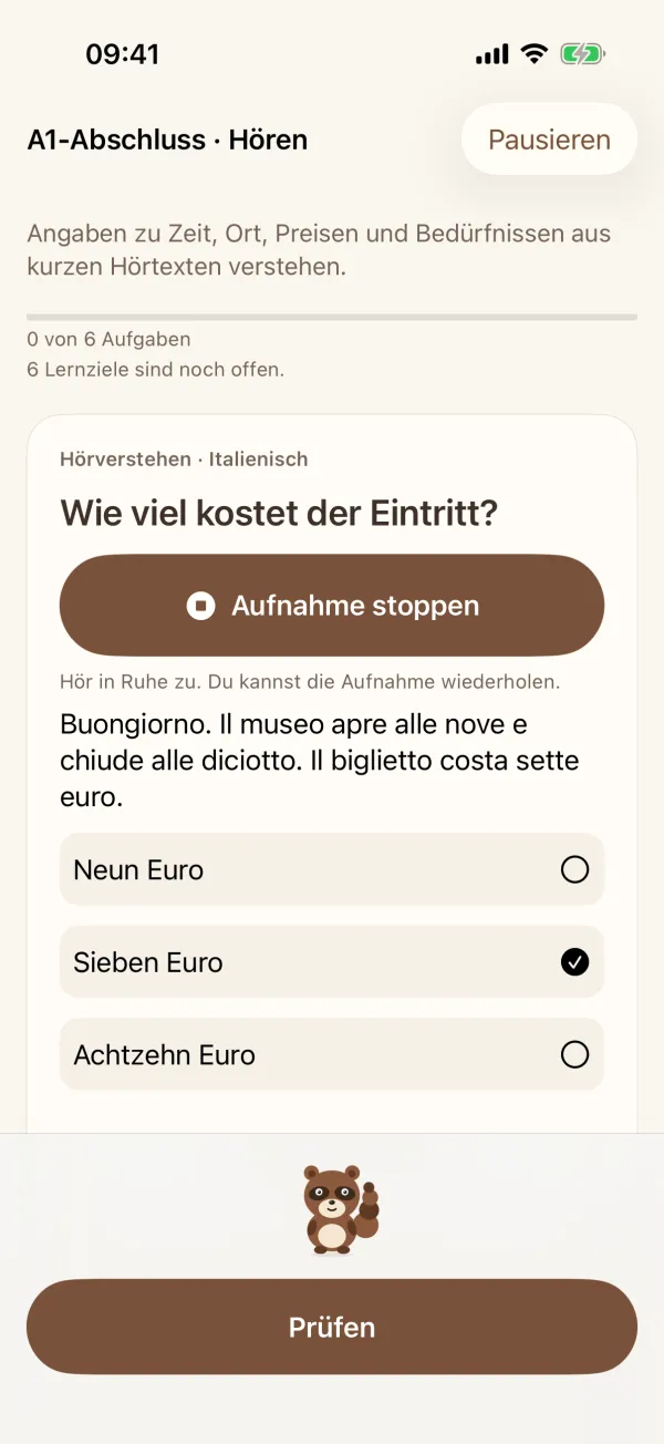 Hörübung: „Wie viel kostet der Eintritt?“ mit drei Antworten