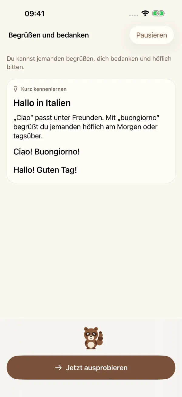 Lektion „Begrüßen und bedanken“: Einführung mit „Ciao! Buongiorno!“